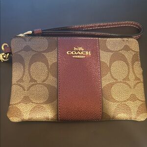 Coach Gold and Burgundy Wristlet
